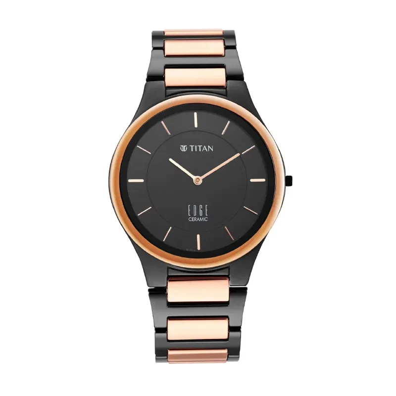 Titan Edge Ceramic Black Dial Two-tone Men’s Watch- 1696KC01